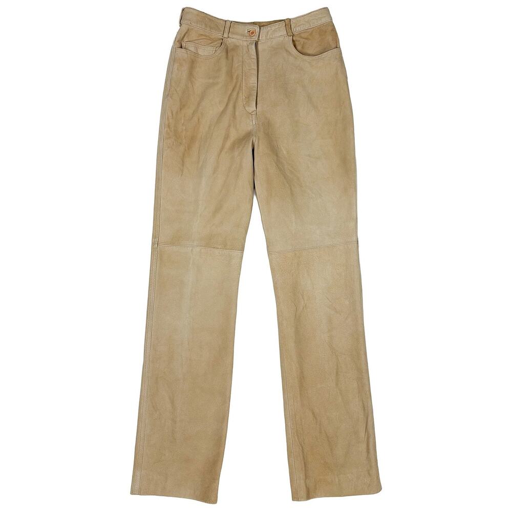 Lucan VTG Suede Leather Pants Women 25x30 Beige Tan Lined 80s 90s Hong Kong